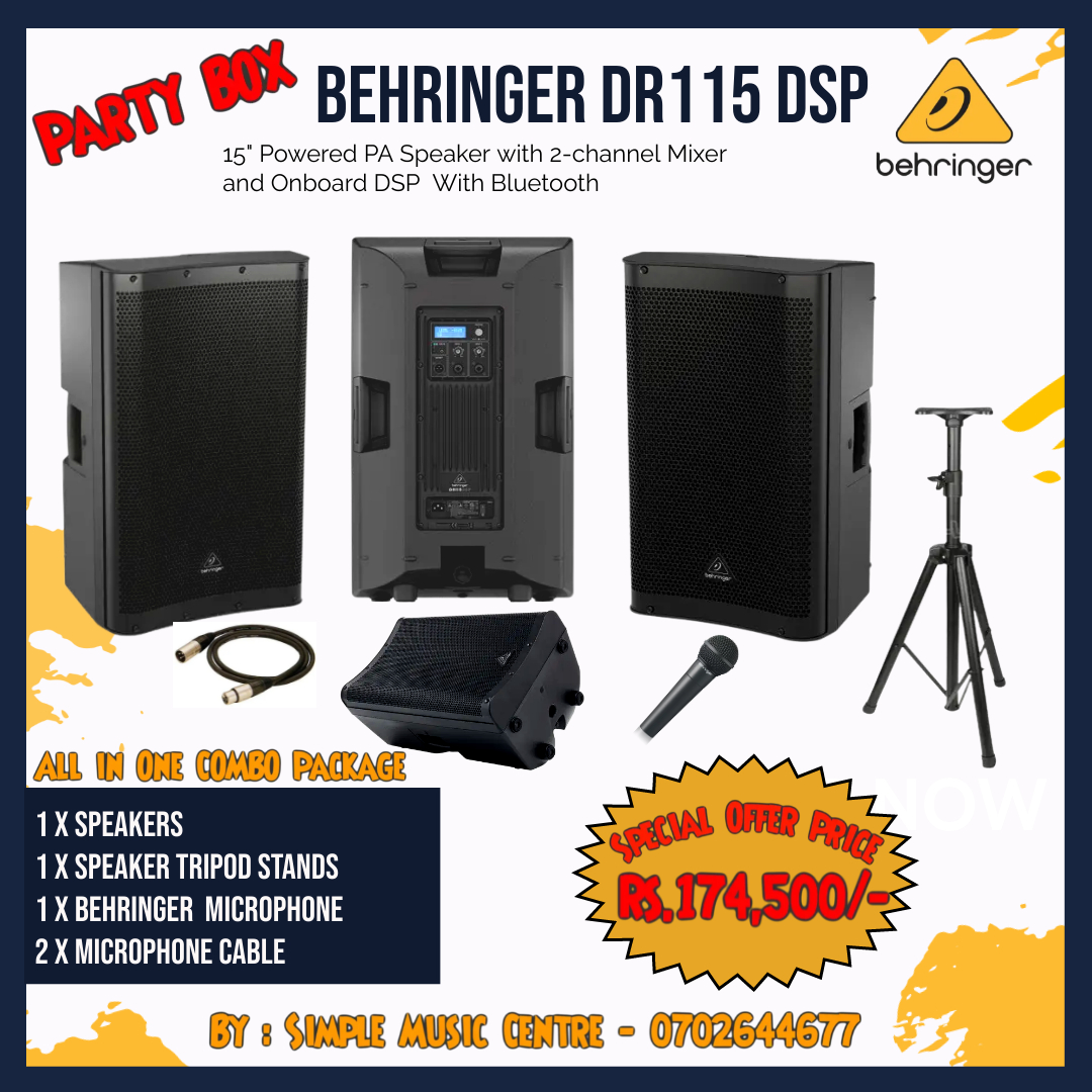 Behringer DR115DSP 15 inch Powered Speaker , Party Box Combo Package( Mic, Cable, Stand Include)